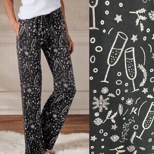Soft Surroundings Get Toasty PJ Pants Champagne Winter holiday Size L celebratio